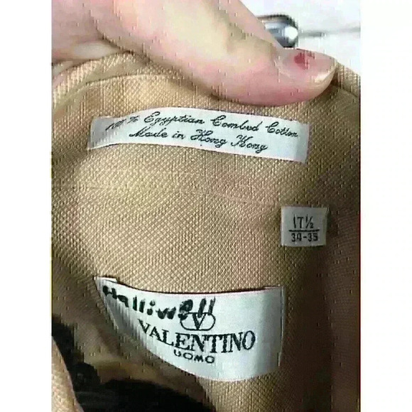Valentino Uomo Shirt Mens 17.5 34-35 Tan Button Down Cotton Long Sleeve Shirt - Picture 3 of 7